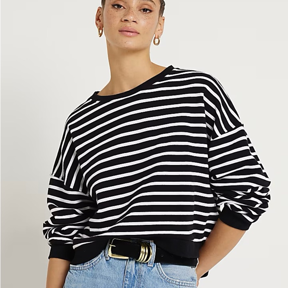 River Island RI Striped Black White Sweatshirt Medium EUC